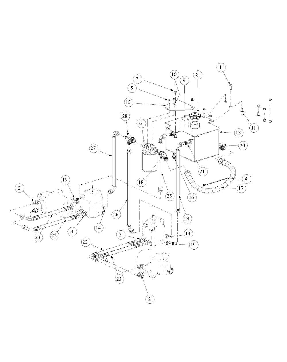 Hydro Tank And Hose Assembly Diagram and Parts List for M72-GN 53AB5FEZ150-28-HP Cub Cadet Lawn Tractor